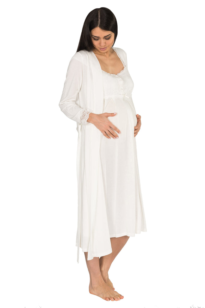 2 Piece Maternity,Nursing Nightgown Pajama Set Featuring Dress w
