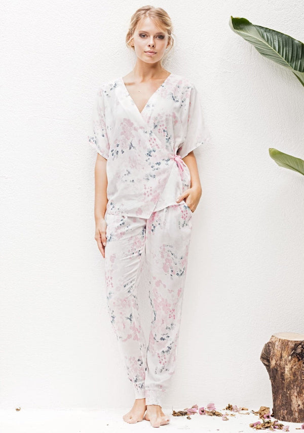 Pajama Set Women Pajamas Loungewear Feminine Clothing Pink Pajama Set Sleeping Clothes Night Time Kimono
